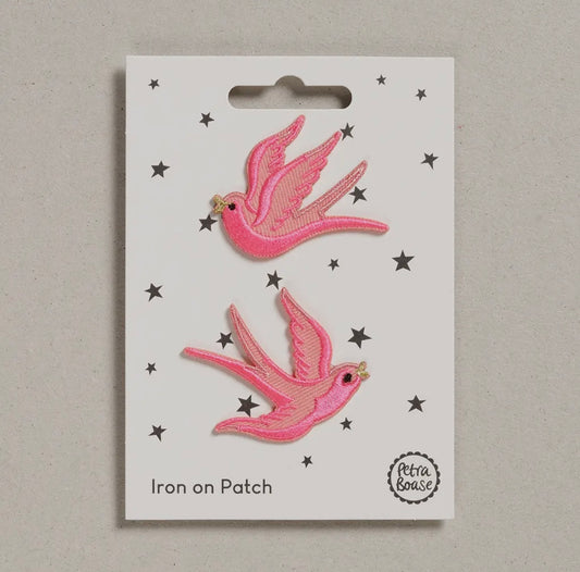 Pink Swallows Iron On Patches